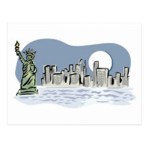 Horizonte de Nueva York por claro de luna Postales