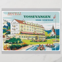 Hotell Vossevangen Voss-Noruega, vintage Tarjetas Publicitarias