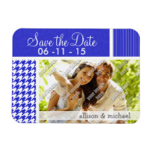 Houndstooth azul y blanco imanes rectangulares