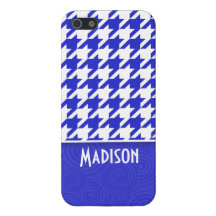 Houndstooth azul y blanco; Lindo iPhone 5 Fundas