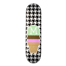 Houndstooth negro y blanco; Cono de helado Patineta Personalizada