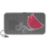 Houndstooth y pájaro rosado en una rama enrrollada altavoces de viaje
