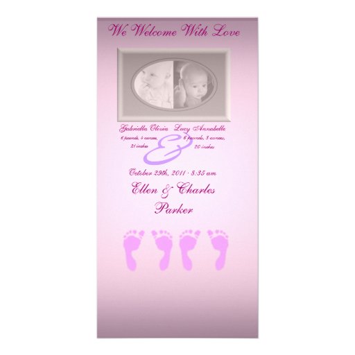 Huellas del bebé (gemelos del chica) tarjetas fotográficas personalizadas