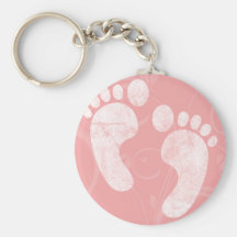Huellas rosadas/blancas del bebé llavero personalizado