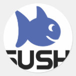 icono divertido de los pescados del sushi etiqueta redonda