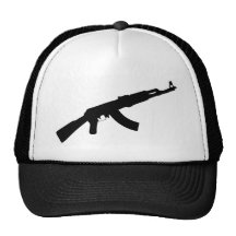 icono negro del ak 47 del arma gorras