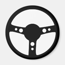 icono negro del volante que compite con imán de frigorifico