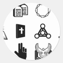 Iconos religiosos cristianos etiqueta redonda
