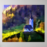 Iglesia de la cumbre en la niebla poster