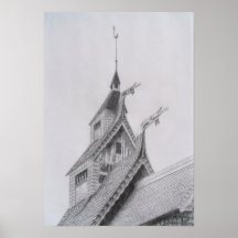 Iglesia noruega del cubo (lápiz) impresiones
