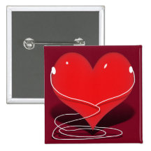 iHeart - corazón rojo con auriculares de botón Pin
