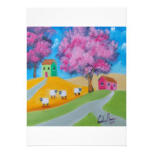 Imagen colorida del arte popular de las ovejas lin invitaciones personalizada