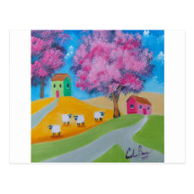 Imagen colorida del arte popular de las ovejas lin tarjeta postal