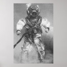 imagen vieja del buceador blanco y negro posters