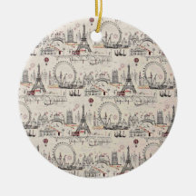 Imágenes negras y blancas del vintage de Europa Ornamento De Navidad