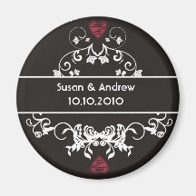 Imán del boda - negro rojo del corazón