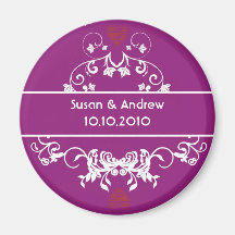 Imán del boda - violeta roja del corazón