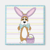 Imán del Corgi de Pascua (cuadrado)