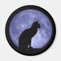 Imán del refrigerador de la luna azul del gato neg