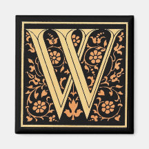 Imán del ` W floral del monograma del vintage' -