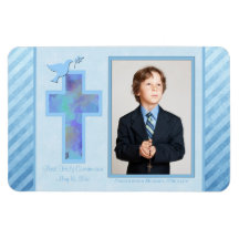 Imán rayado azul de la foto de la comunión santa d