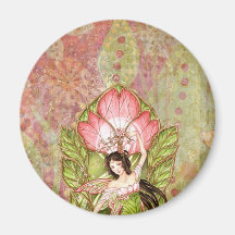 Imán redondo rosado de Lotus Lady_
