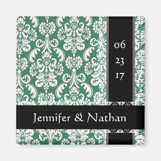 Imán verde y blanco del boda del damasco