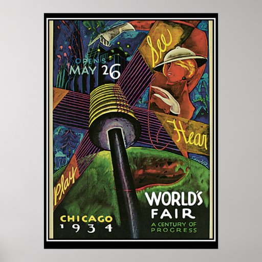 Impresión 1934 del vintage de la feria de mundos d poster