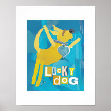 Impresión afortunada del perro poster