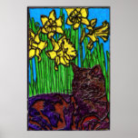 Impresión amarilla de las flores del gato posters