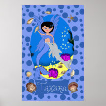 Impresión azul de Merfaery y del delfín Posters