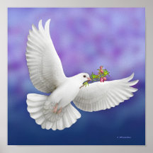 Impresión de la paloma de la paz del vuelo poster