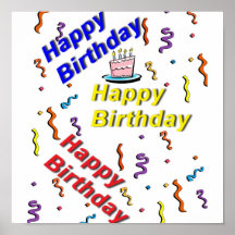 Impresión de la torta del feliz cumpleaños poster