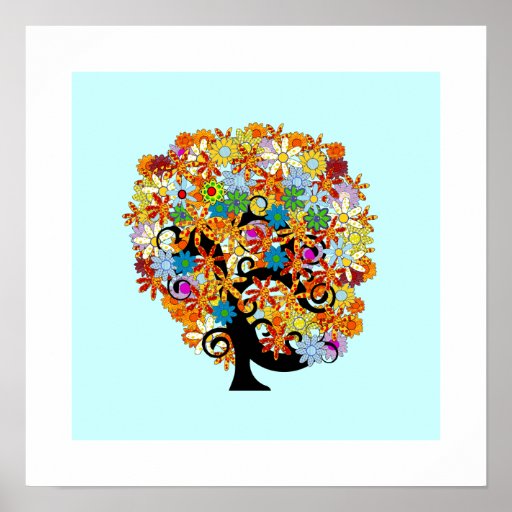Impresión del árbol de la flor poster