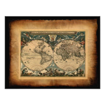 Impresión del arte del mapa de Viejo Mundo Impresiones Fotográficas
