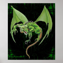 Impresión del dragón verde poster