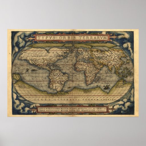 Impresión del mapa del atlas del mundo del vintage impresiones