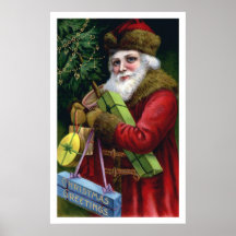 Impresión del navidad de Papá Noel del Viejo Mundo Poster