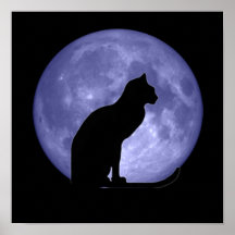 Impresión del poster de la luna azul del gato negr