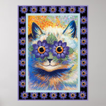 Impresión del poster del gato de la flor del hippy