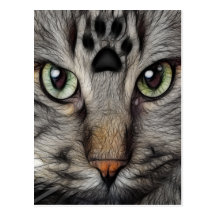 Impresión felina de la cara y de la pata tarjeta postal