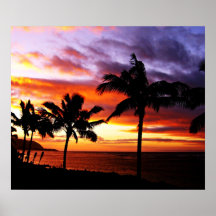 Impresión hawaiana del poster de la puesta del sol