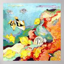 Impresión hawaiana tropical del poster de los pesc