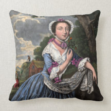 Impresión inglesa antigua de la mujer con el rosa almohada