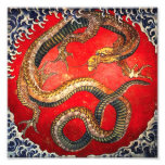 Impresión japonesa del dragón del oro de Hokusai Foto