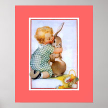 Impresión linda del abrazo de conejito de pascua posters