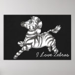 Impresión linda del poster de la cebra