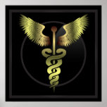 Impresión médica del oro del caduceo posters