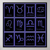 Impresión púrpura de doce muestras del zodiaco posters