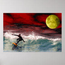 Impresión que practica surf de la noche poster